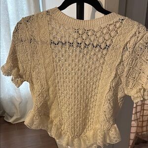 Zara Cream Cropped Ruffled Blouse